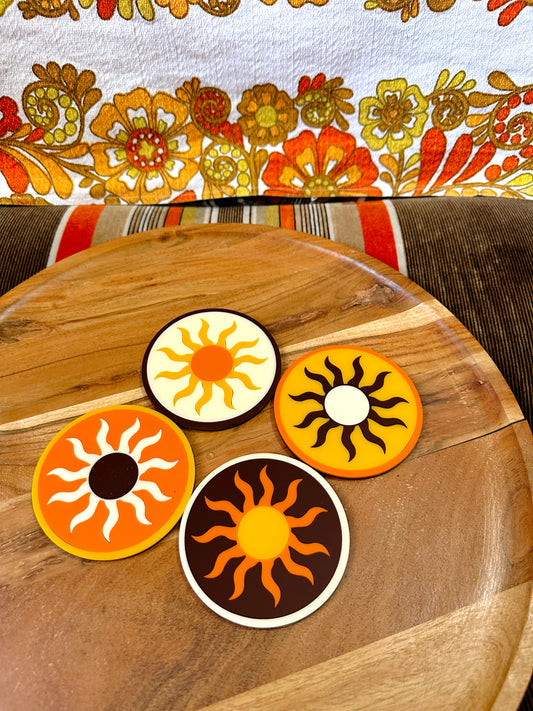 Here comes the sun retro inspired 1970s coasters