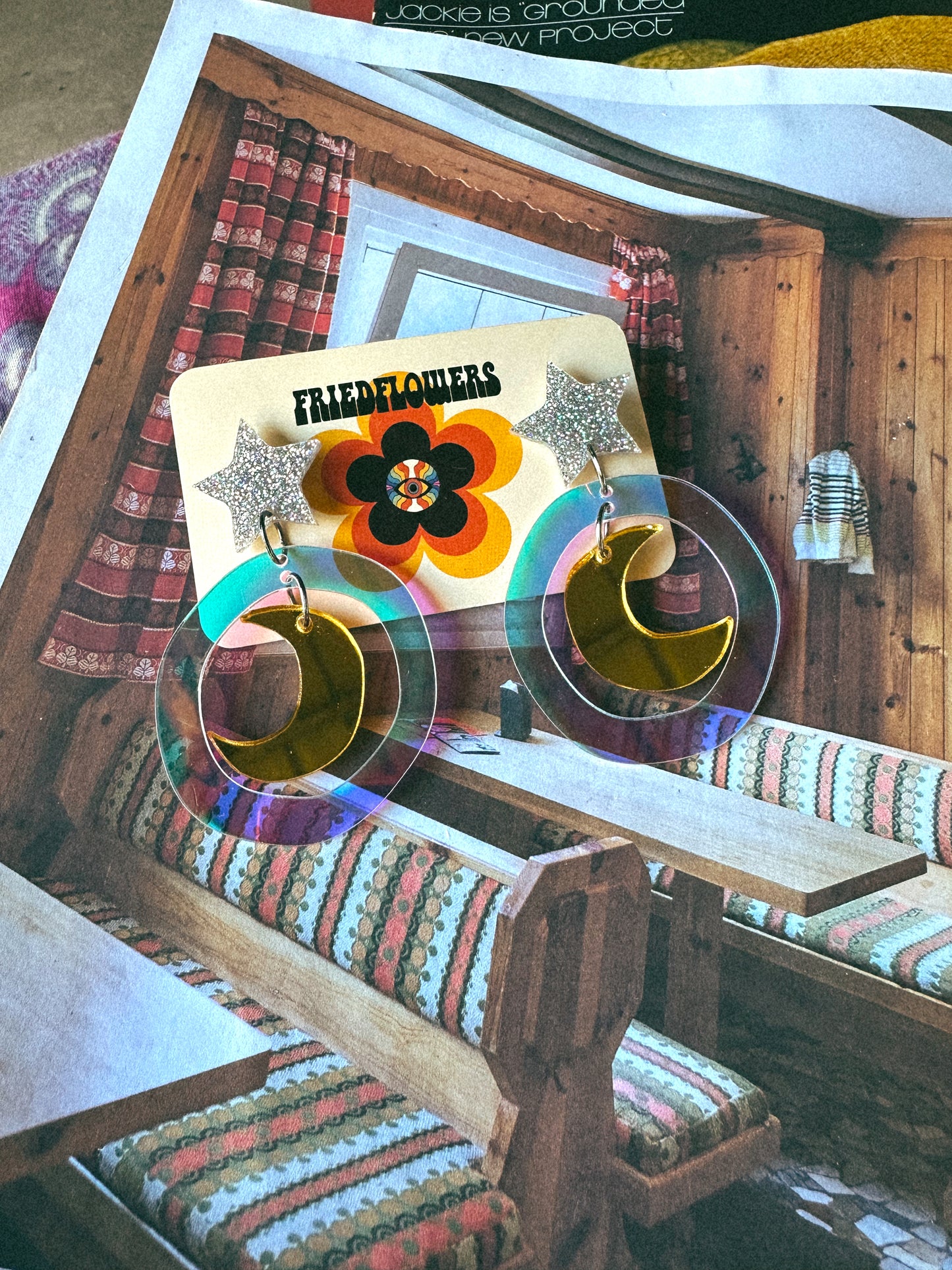 Iridescent colour changing Moon earrings