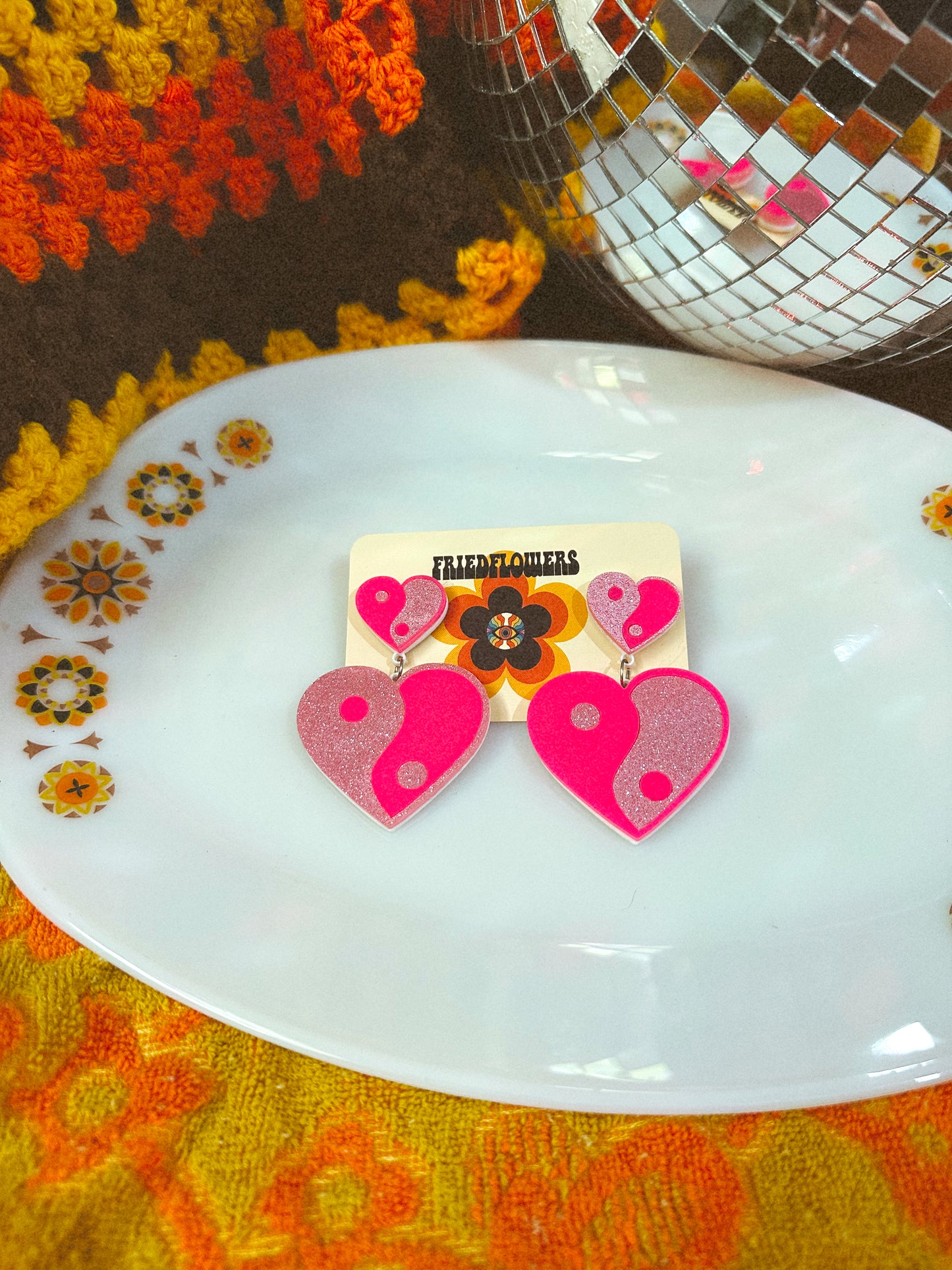 Retro Heart yin and Yang earrings