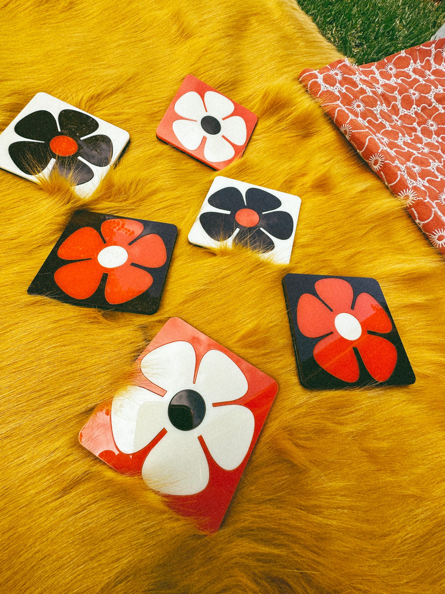 Layla 70s inspired retro flower coasters