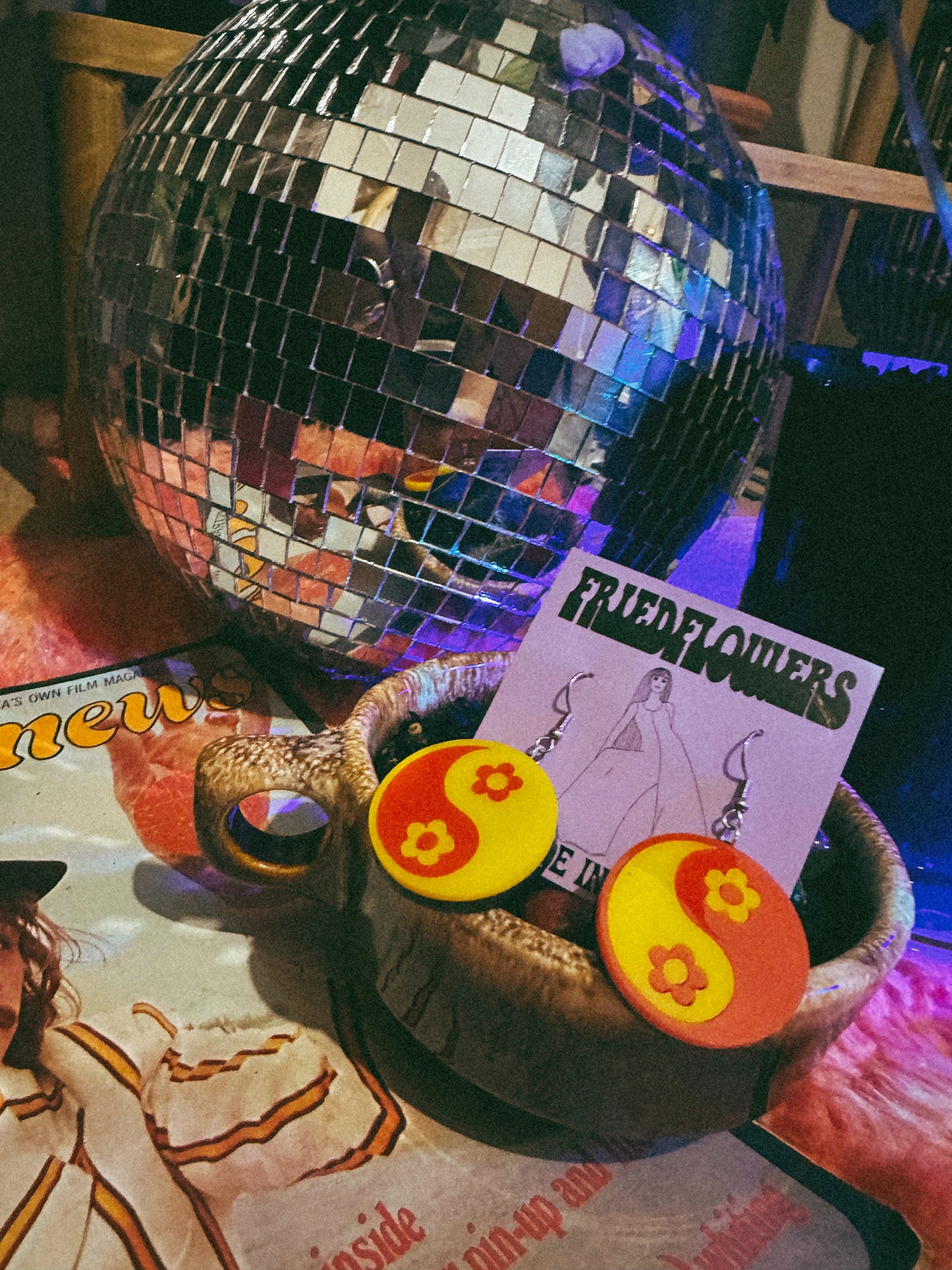 Mini Flower Yin and Yang Earrings