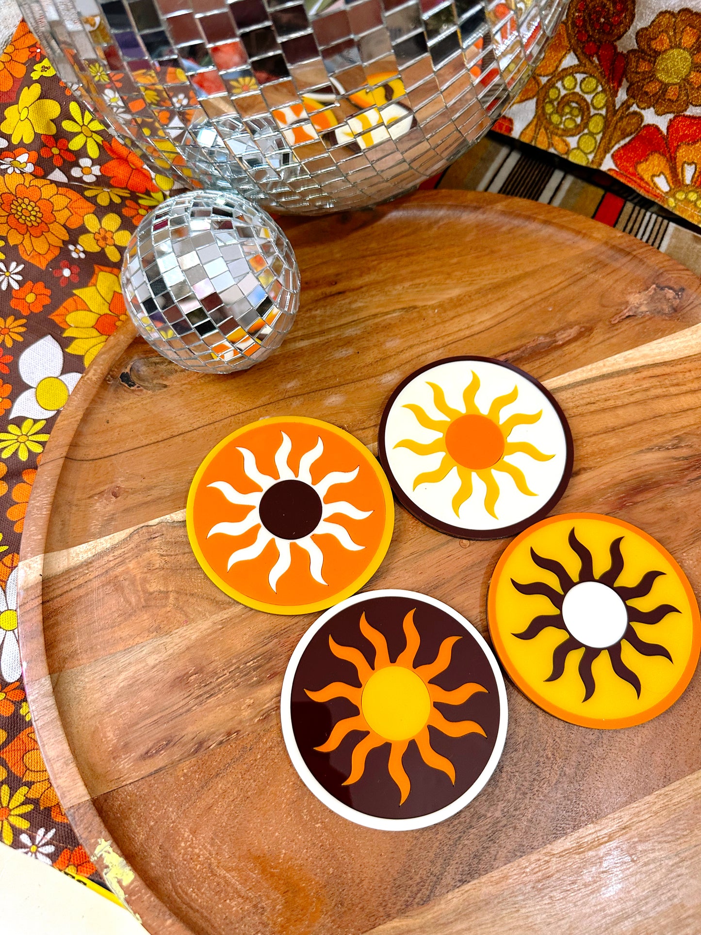 Here comes the sun retro inspired 1970s  coasters