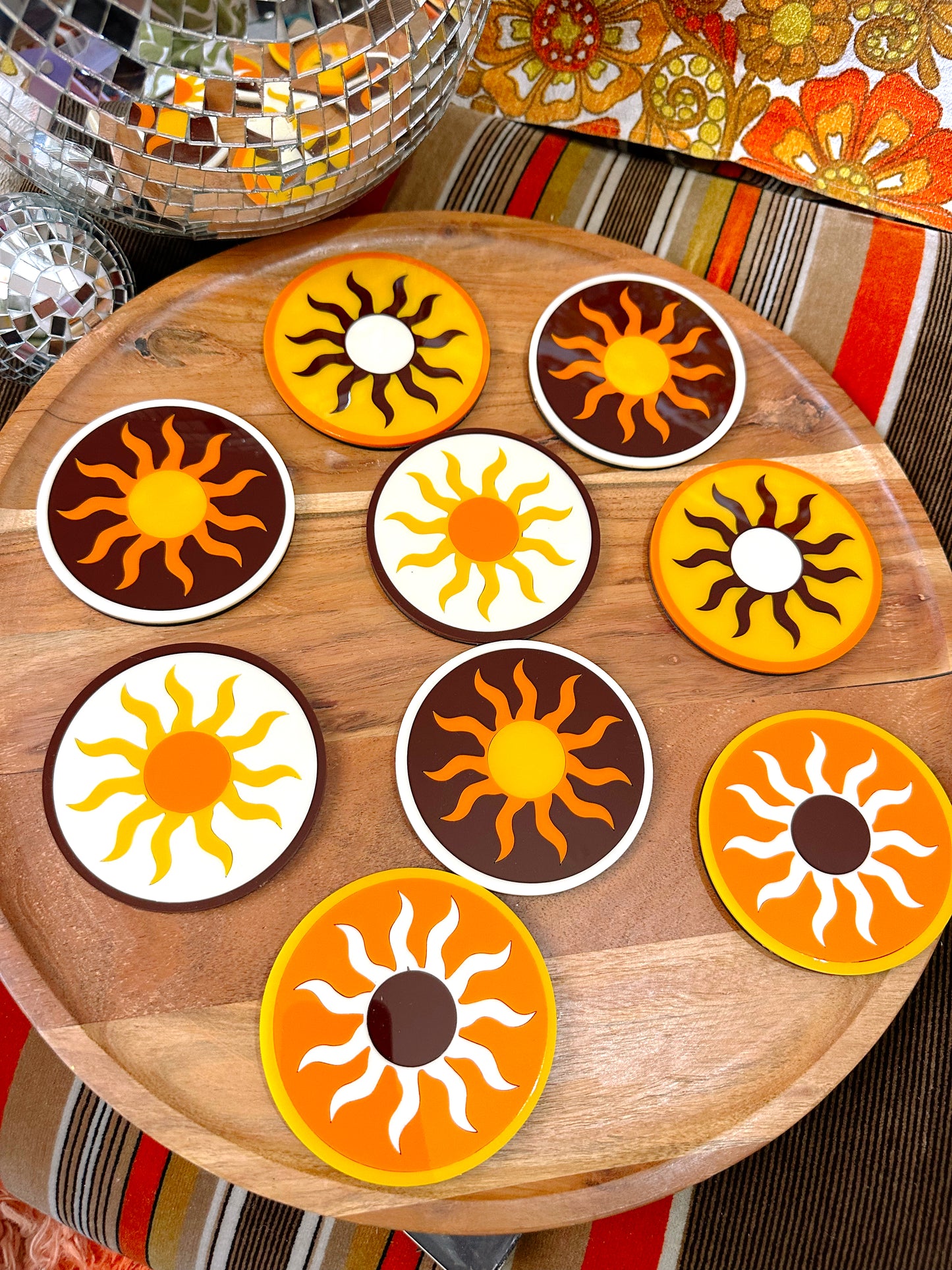 Here comes the sun retro inspired 1970s  coasters