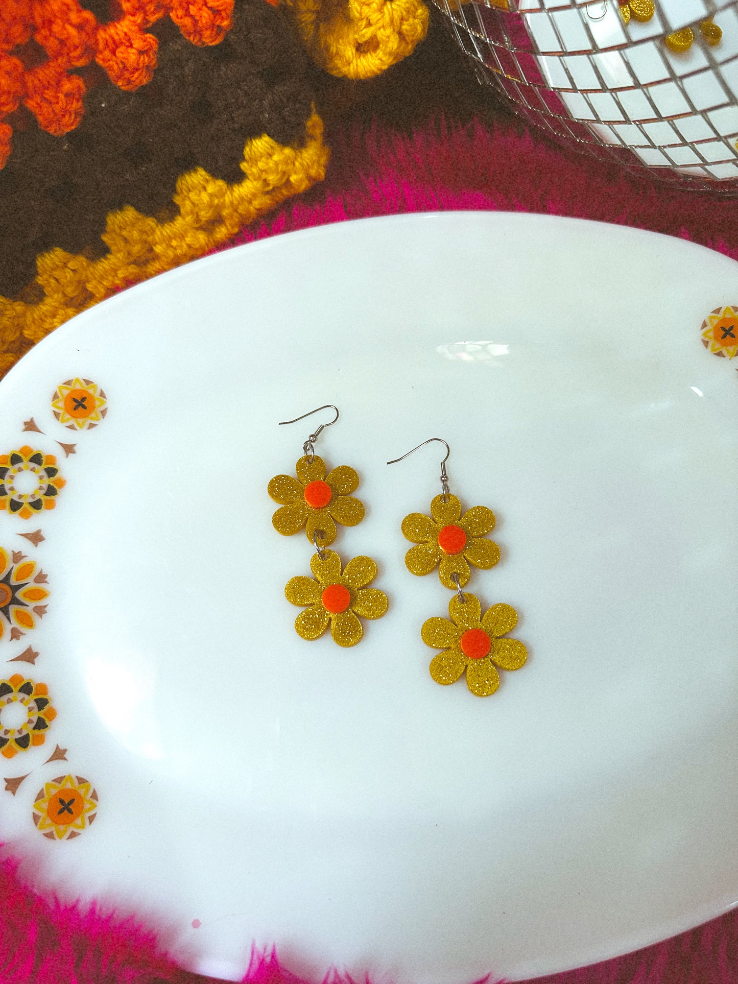 Sample little yellow double daisy earrings