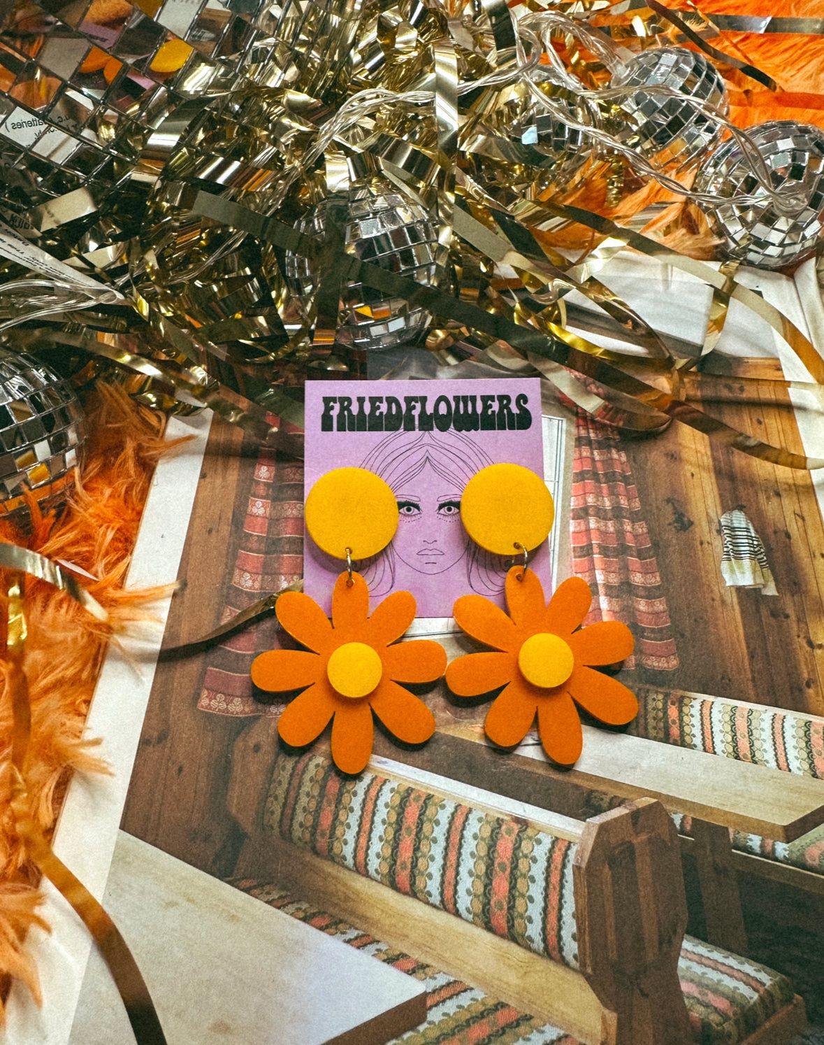 Tangerine Daisy Flower Earrings