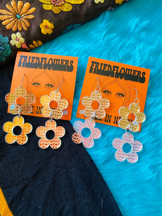 Trippy Iridescent Wavy Flower earrings