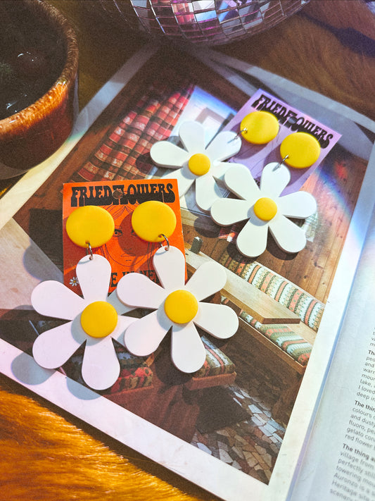 Yellow and white daisy flower earrings