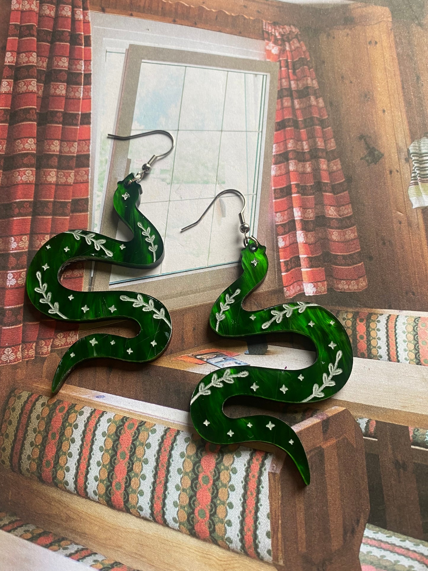Mystical Hand painted Snake Earrings